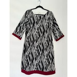 Sandra Darren Women’s Dress Size 16 Black White Geometric Print 3/4 Slee…